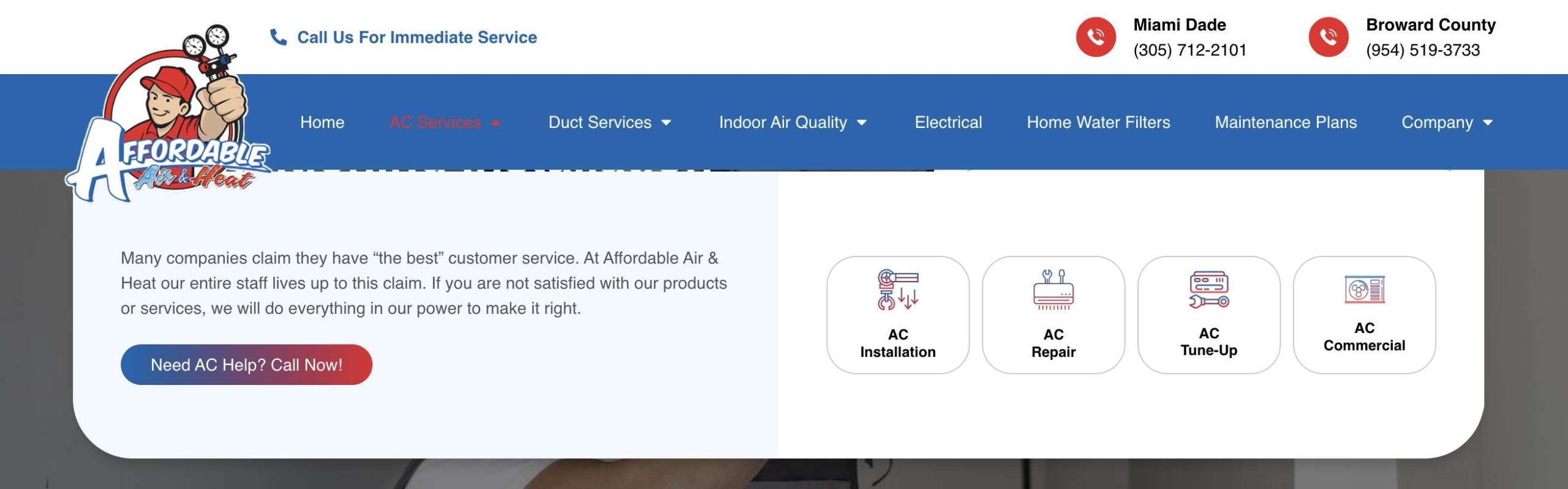 Affordable Air & Heat menu